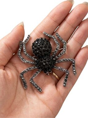 Elegant Black Crystal Spider Brooch | Halloween Statement Jewelry